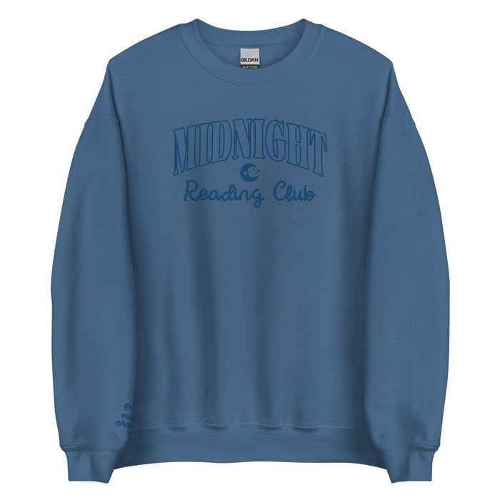 Midnight Reading Club Embroidered Sweatshirt - The Bean Workshop - book lover, bookish, embroidered, minimalistic, read everyday, sweatshirt