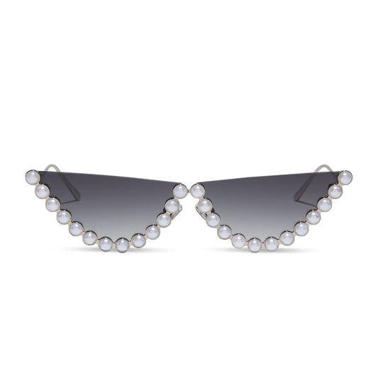 emily in paris x diff eyewear featuring the mindy 2.0 cateye sunglasses with a champagne pearl frame and grey gradient lenses front view