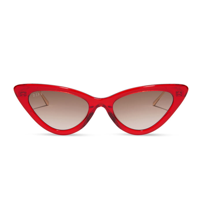emily in paris x diff eyewear featuring the mindy 3.0 cateye sunglasses with a rouge vogue red frame and brown gradient lenses front view