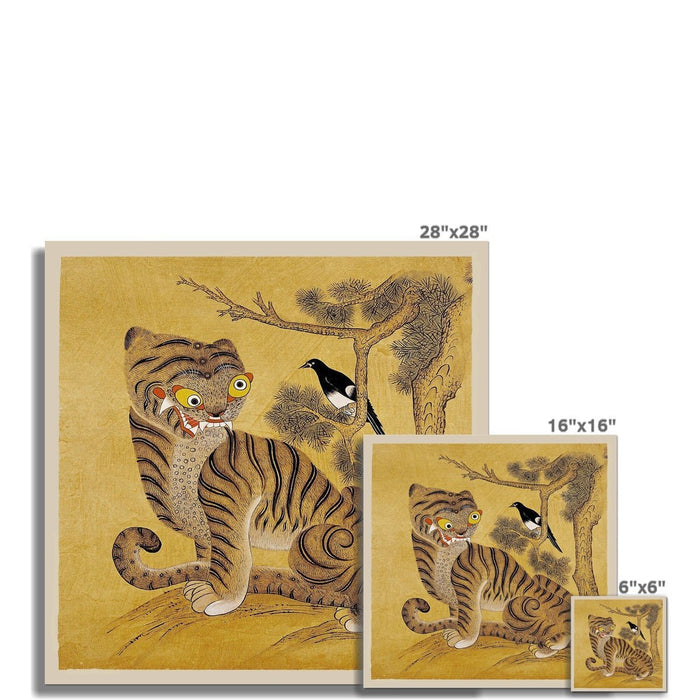 Minhwa Tiger and Magpie: Classic Korean 19th-Century Folk Painting Antique Bird Jungle Kawaii Wildlife Lion Leopard Poster Fine Art Print