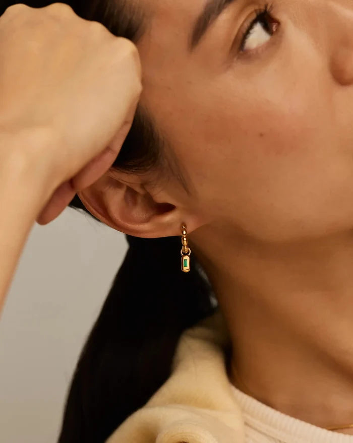 Molten Gemstone Charm Hoop Earrings | 18k Gold Plated/Green Onyx Earrings Missoma