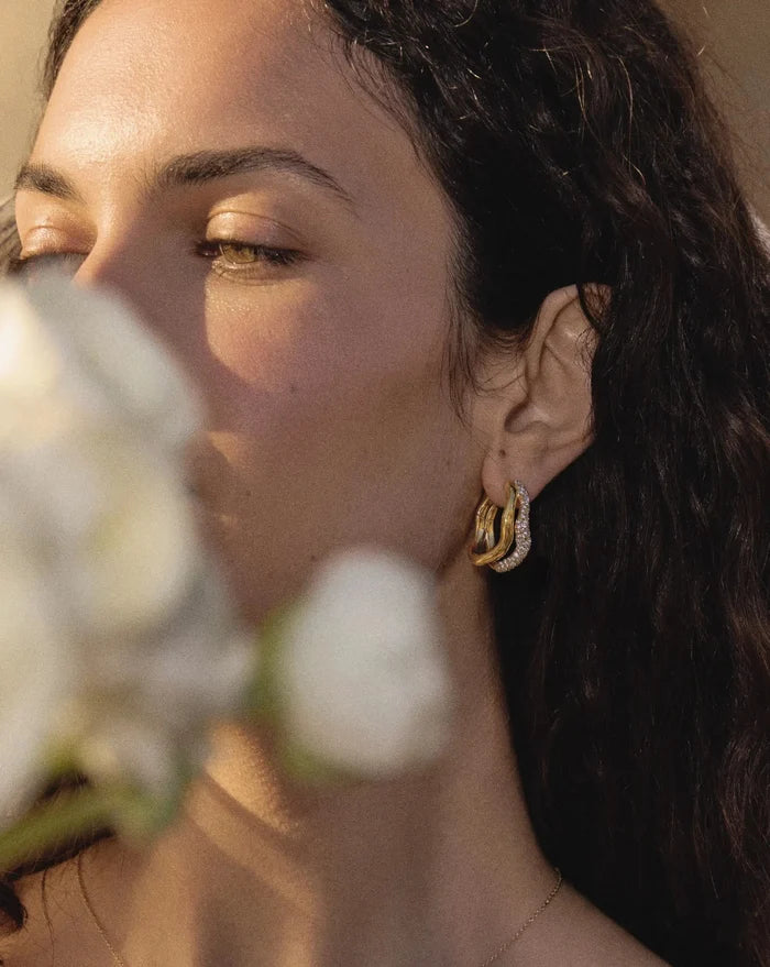 Molten Snow Double Medium Hoop Earrings | 18k Gold Plated/Cubic Zirconia Earrings Missoma