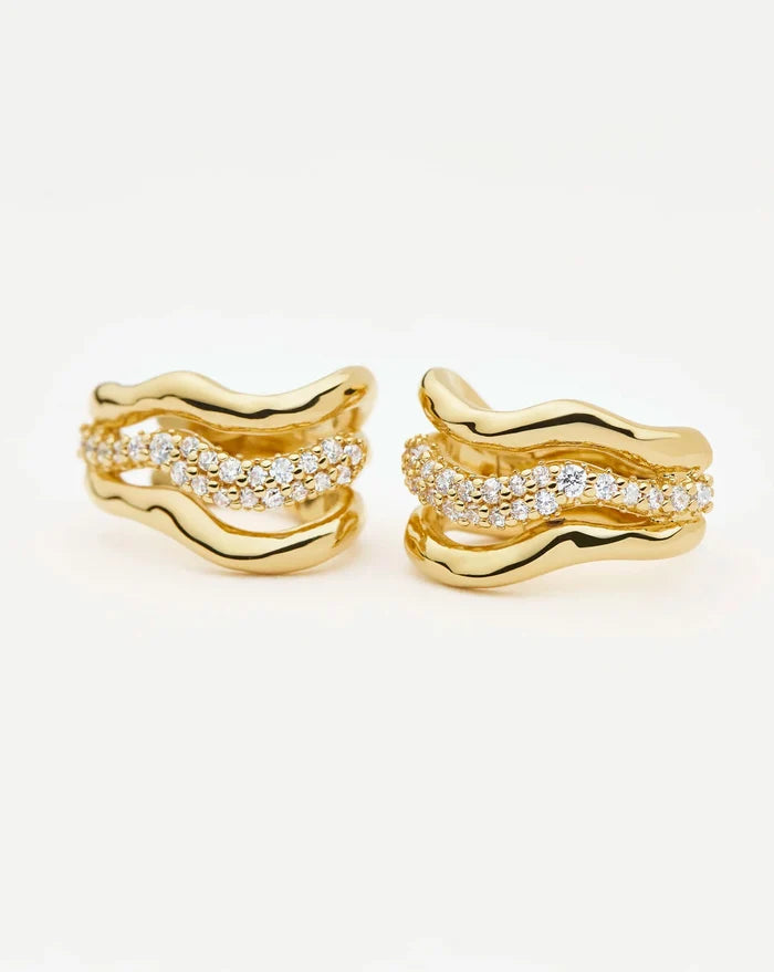 Molten Snow Triple Small Hoop Earrings | 18k Gold Plated/Cubic Zirconia Earrings Missoma