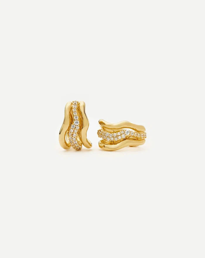 Molten Snow Triple Small Hoop Earrings | 18k Gold Plated/Cubic Zirconia Earrings Missoma
