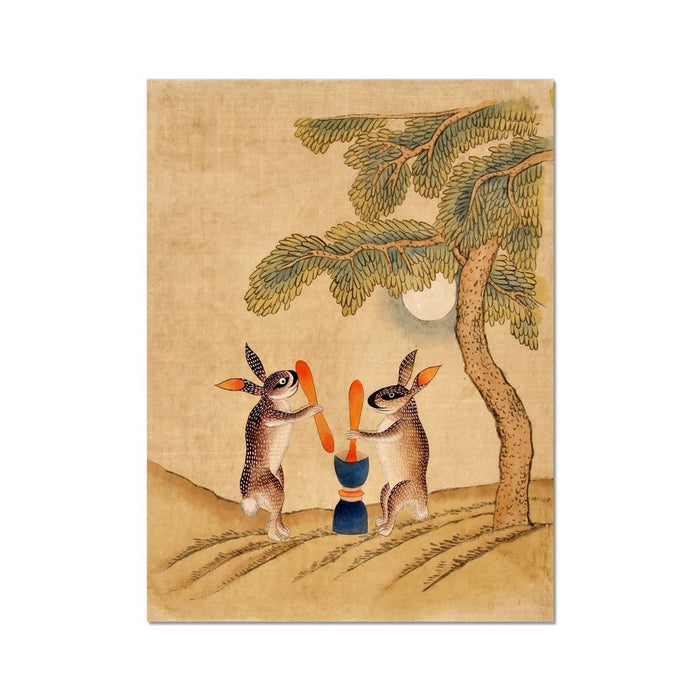 Moon Bunny of Immortality | Classic Minhwa Korean Mythology Folk Art | Lunar Cosmos Astronomy Rabbit | Cute Kawaii Fine Art Print