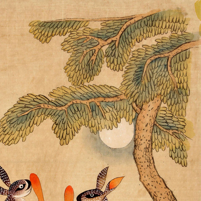 Moon Bunny of Immortality | Classic Minhwa Korean Mythology Folk Art | Lunar Cosmos Astronomy Rabbit | Cute Kawaii Fine Art Print