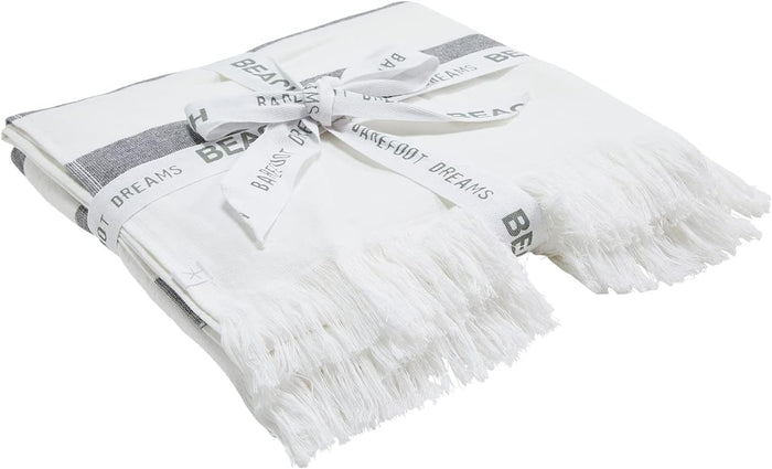 Multistripe Organic Cotton Oversized Towel in White Multi