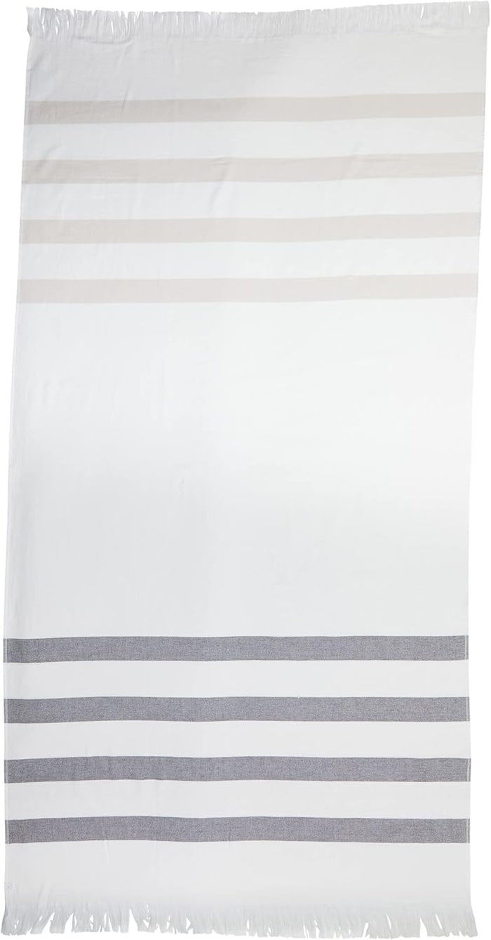 Multistripe Organic Cotton Oversized Towel in White Multi