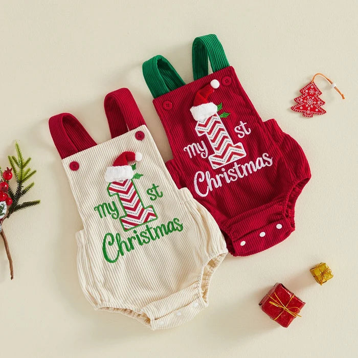 MY 1ST CHRISTMAS Santa Hat Corduroy Romper