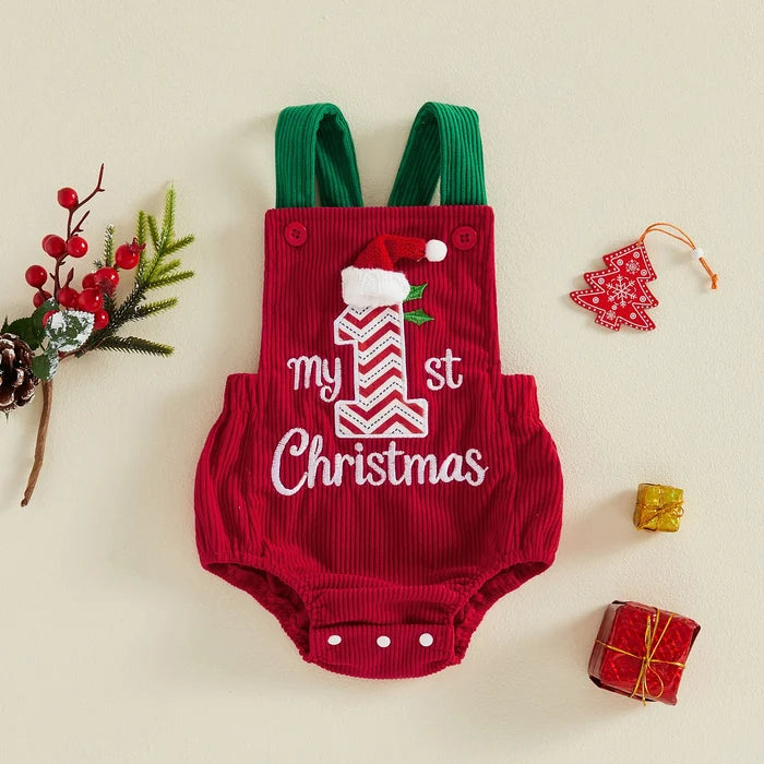 MY 1ST CHRISTMAS Santa Hat Corduroy Romper