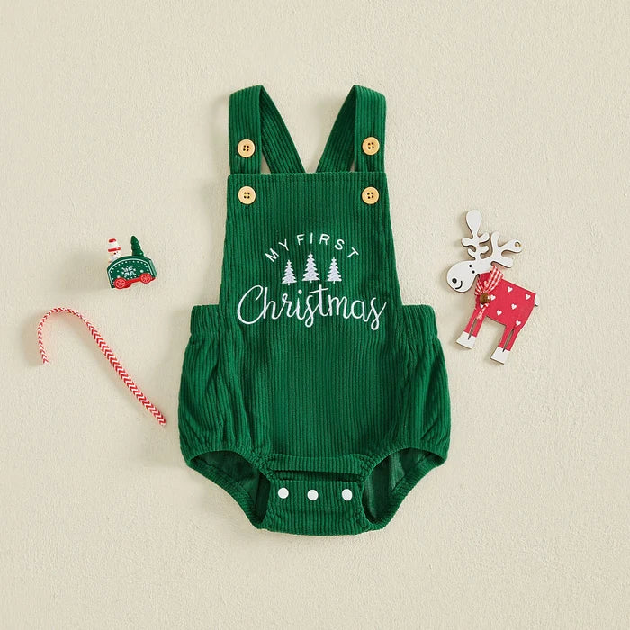 MY FIRST CHRISTMAS Green Corduroy Romper