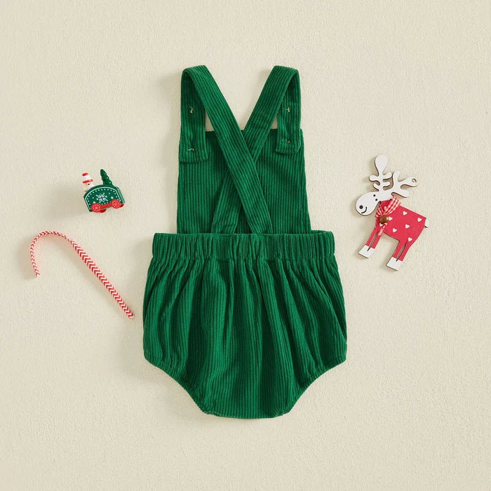 MY FIRST CHRISTMAS Green Corduroy Romper