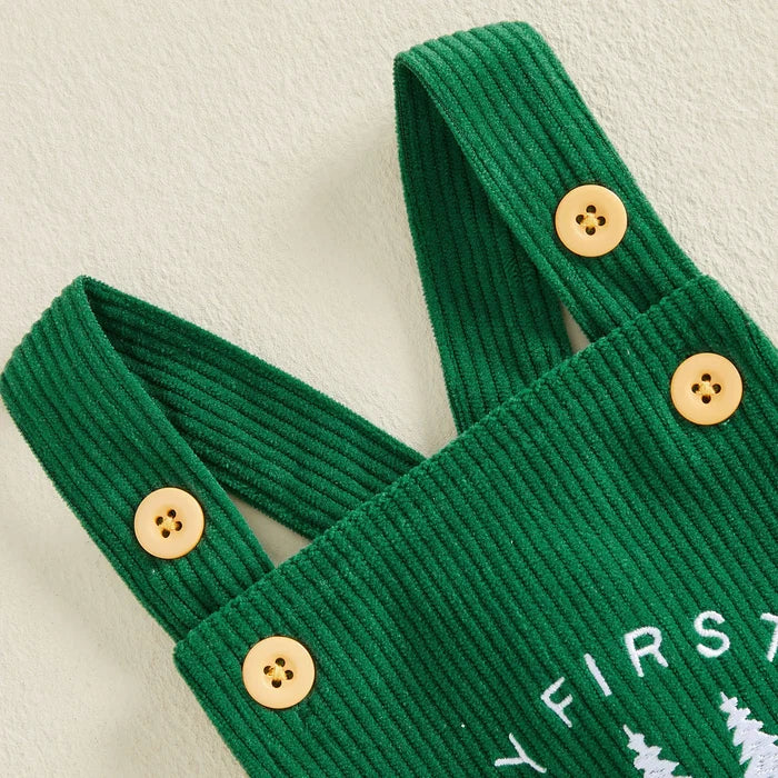 MY FIRST CHRISTMAS Green Corduroy Romper