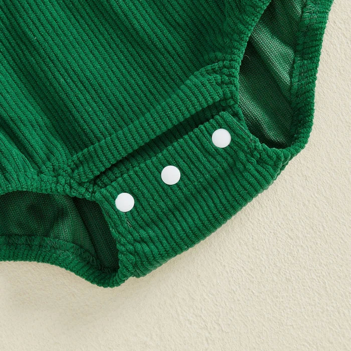 MY FIRST CHRISTMAS Green Corduroy Romper