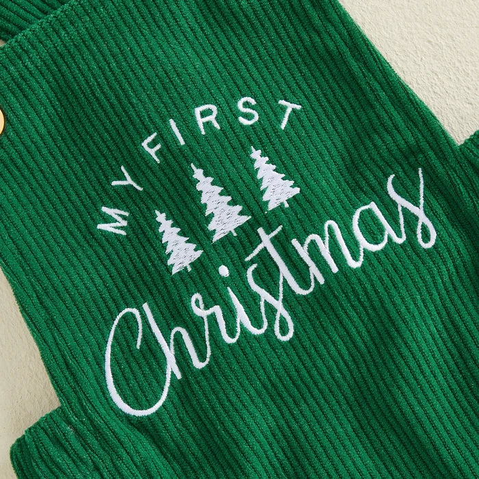 MY FIRST CHRISTMAS Green Corduroy Romper