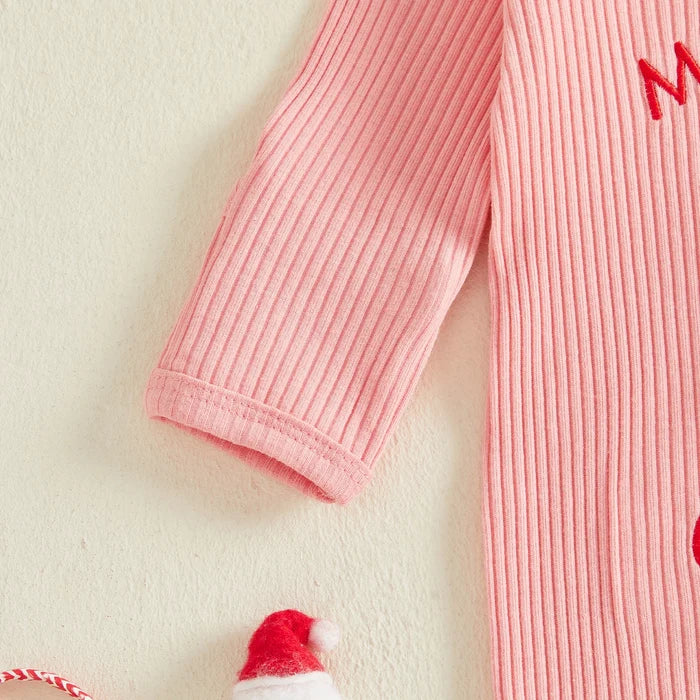 MY FIRST CHRISTMAS Pink Ribbed Jumpsuit