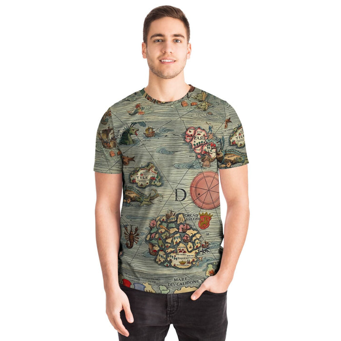 Nautical Mythology Map | Kraken, Sea Serpents, Mermaids | Maritime Folklore Vintage Graphic Art T-Shirt