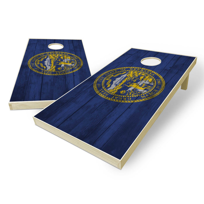 Nebraska State Flag Cornhole Set - Distressed Wood