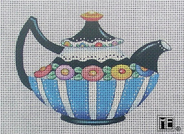 Needlepoint Canvas: Black & Blue Teapot