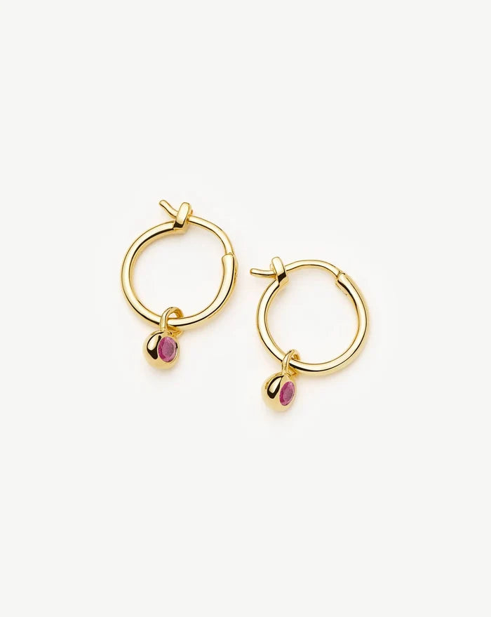 October Birthstone Mini Charm Hoop Earrings | 18k Gold Vermeil/Pink Tourmaline Earrings Missoma