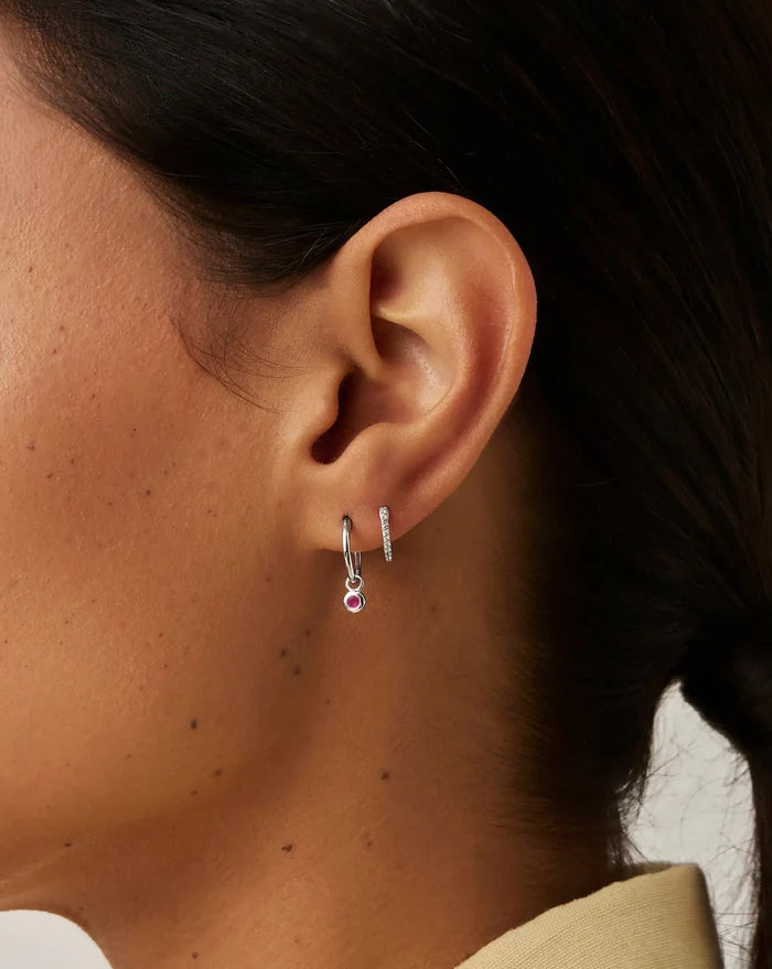 October Birthstone Mini Charm Hoop Earrings | Sterling Silver/Pink Tourmaline Earrings Missoma