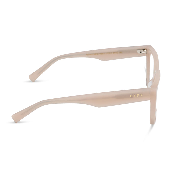 diff eyewear featuring the olive square prescription glasses with a milky blush acetate frame side view