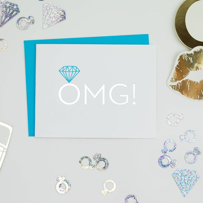 OMG! Engagement Ring Letterpress Greeting Card.