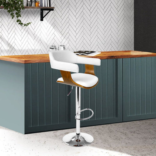 One Bar Stools Gas Lift Leather w/Armrest White -Home Living Store - -