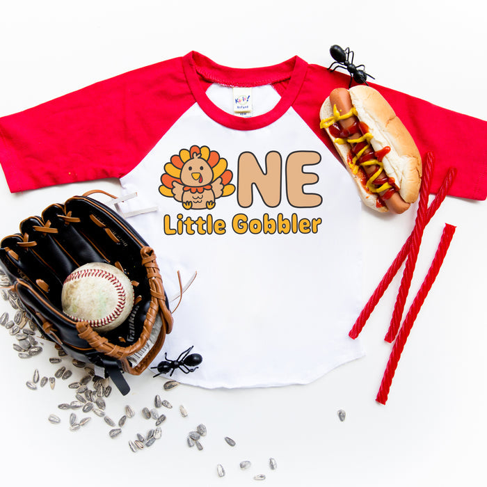 One Little Gobbler Fall-Themed Personalized 1st Birthday Raglan