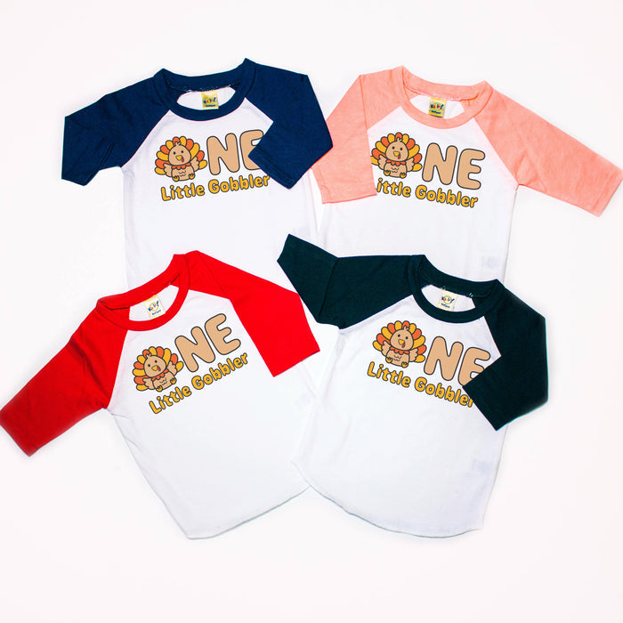 One Little Gobbler Fall-Themed Personalized 1st Birthday Raglan