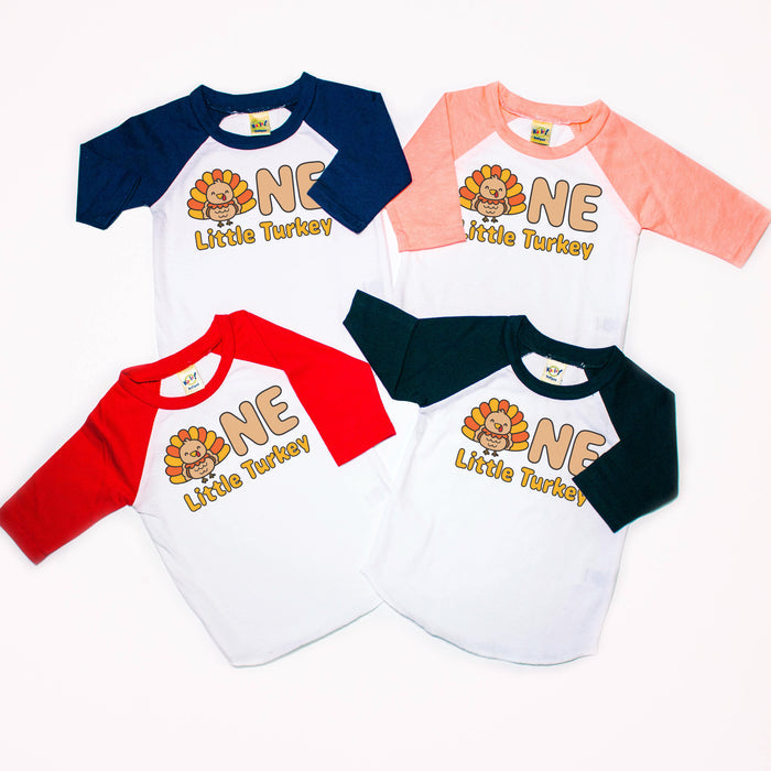 One Little Turkey Fall-Themed Personalized 1st Birthday Raglan