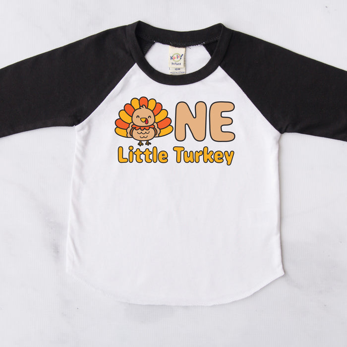 One Little Turkey Fall-Themed Personalized 1st Birthday Raglan