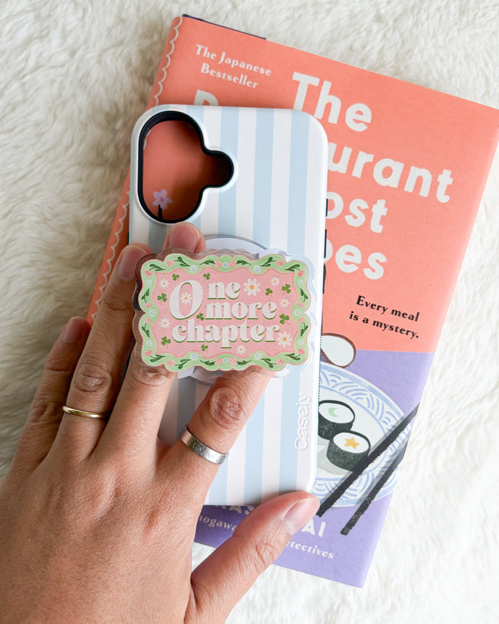 One More Chapter Coquette Magnetic Kindle Grip or Phone Holder - The Bean Workshop - book lover gift, Bookish Accessories, coquette, griptok, kindle accessories, kindle grip, phone grip, reading accessories