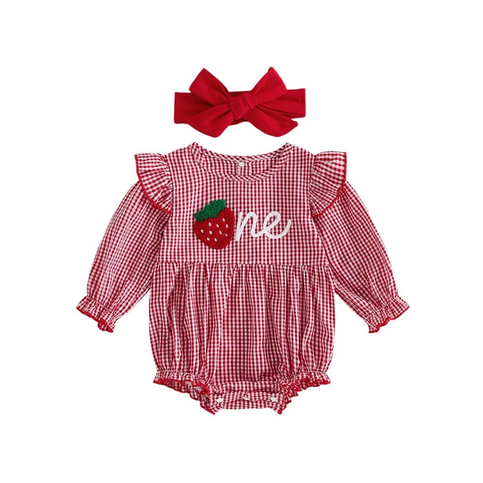 ONE Strawberry Checkered Romper