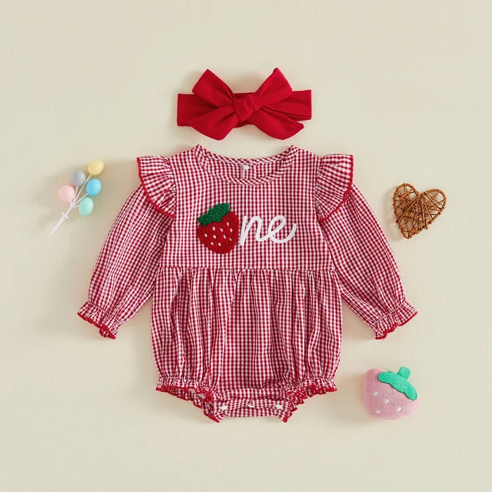 ONE Strawberry Checkered Romper