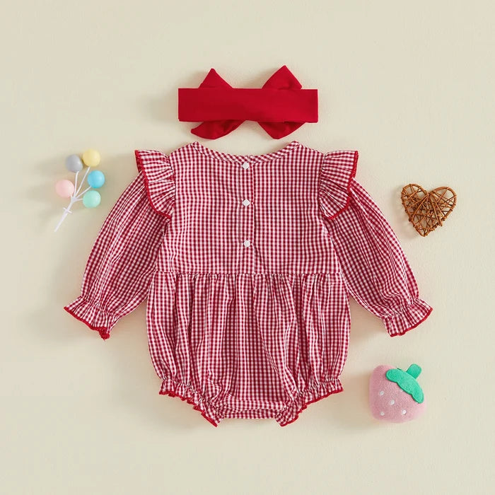 ONE Strawberry Checkered Romper
