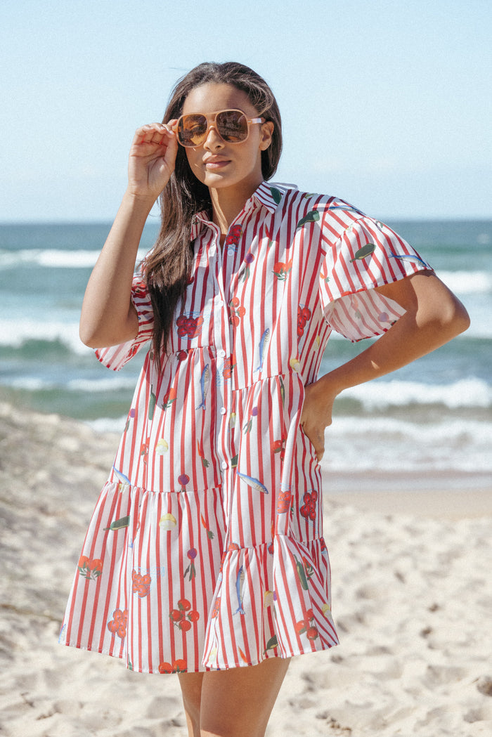 Petal and Pup USA DRESSES Peachy Mini Dress - Red Picnic Stripe