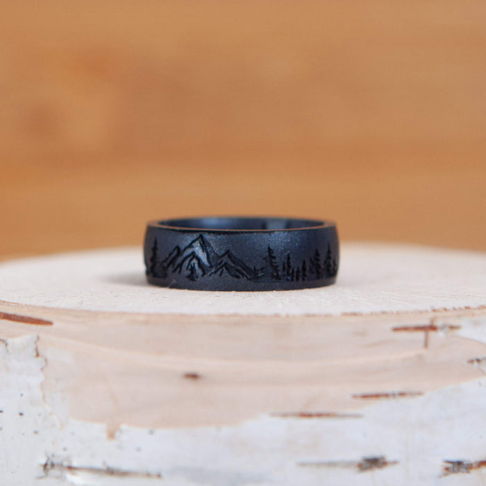 Etched Nature Silicone Ring - Peak Black Pearl