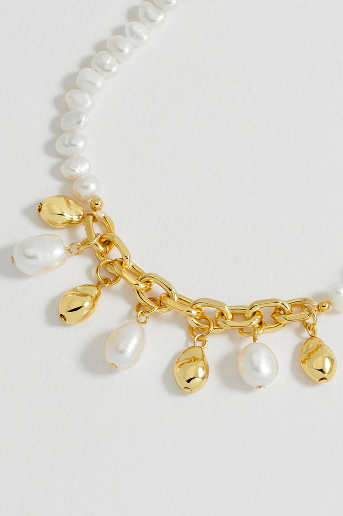 Pearl and Molten Pebble Charm Bracelet