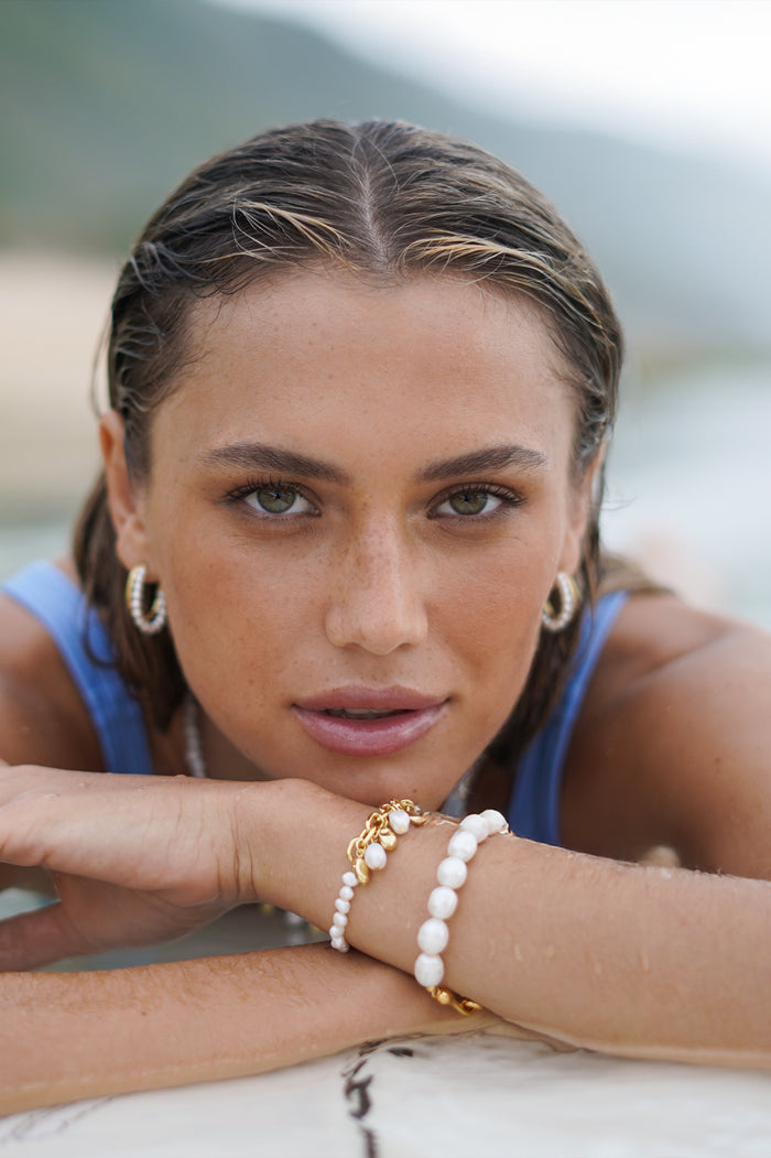 Pearl and Molten Pebble Charm Bracelet