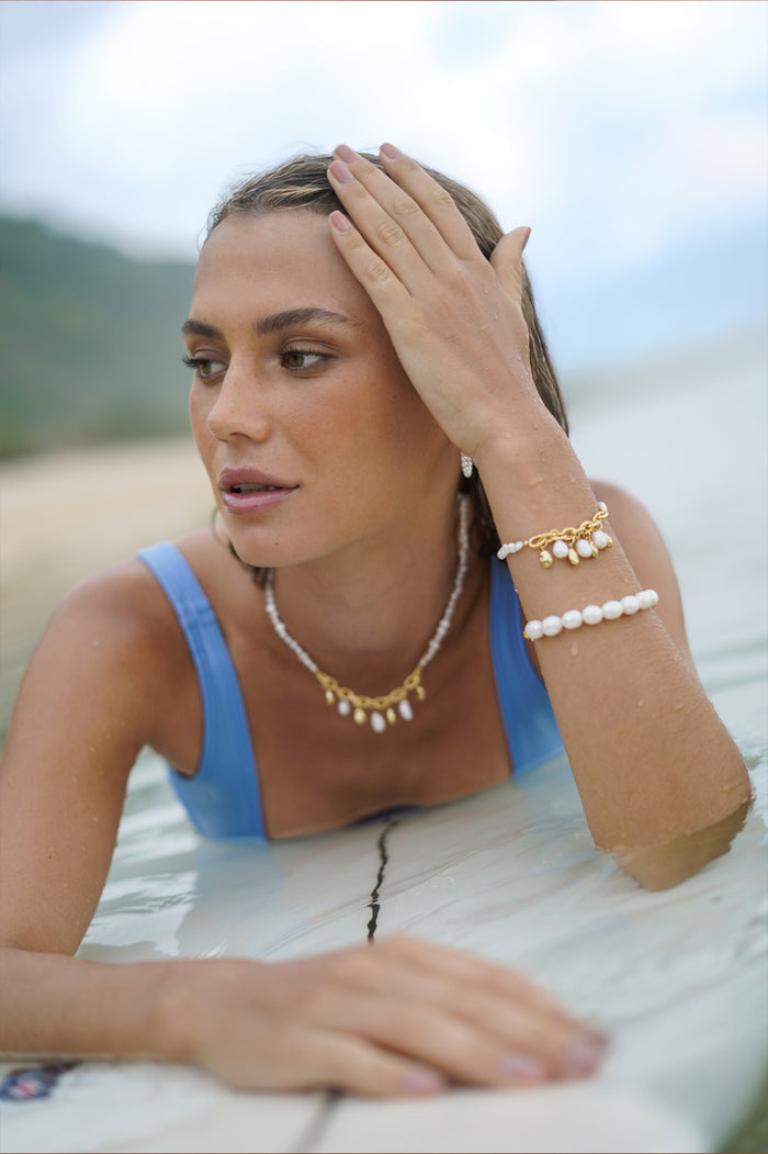 Pearl and Molten Pebble Charm Bracelet
