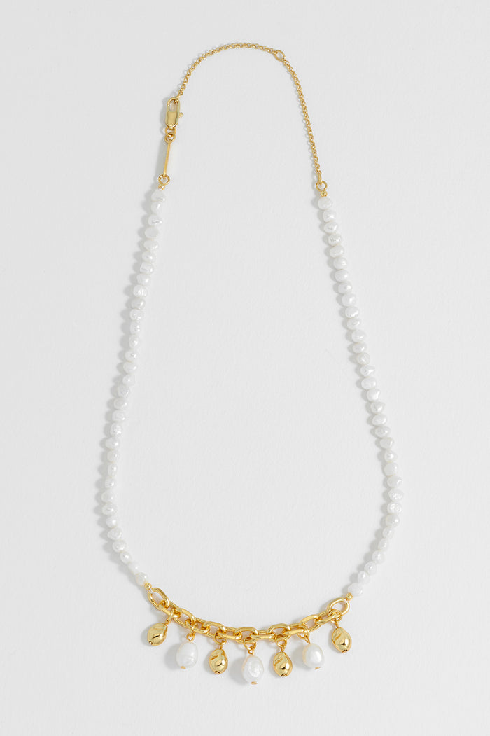 Pearl and Molten Pebble Charm Necklace