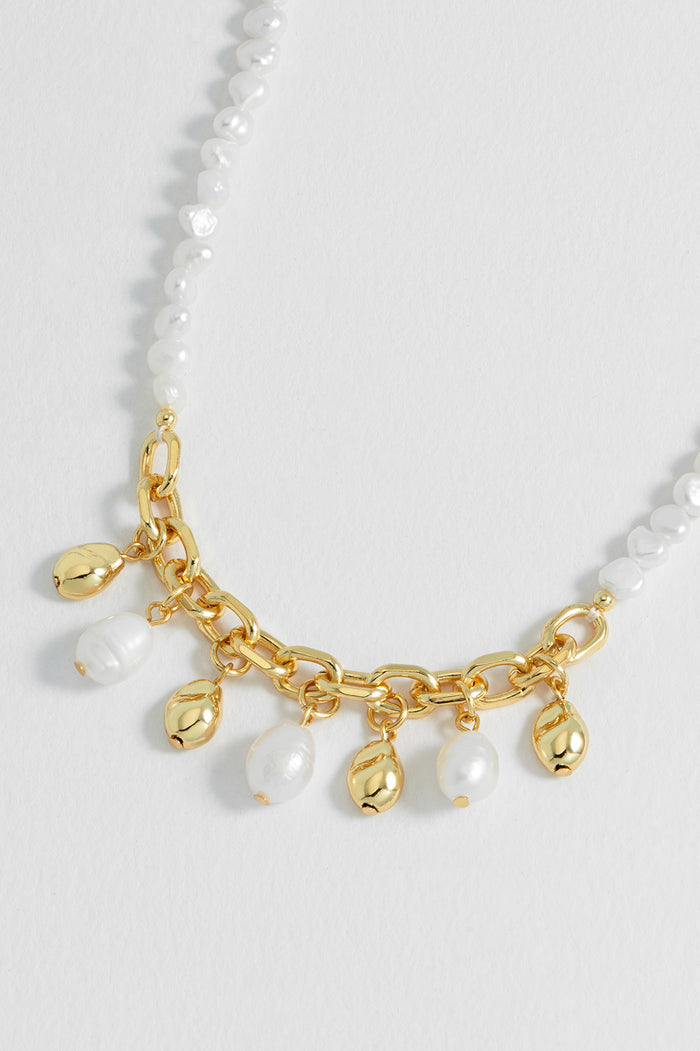 Pearl and Molten Pebble Charm Necklace