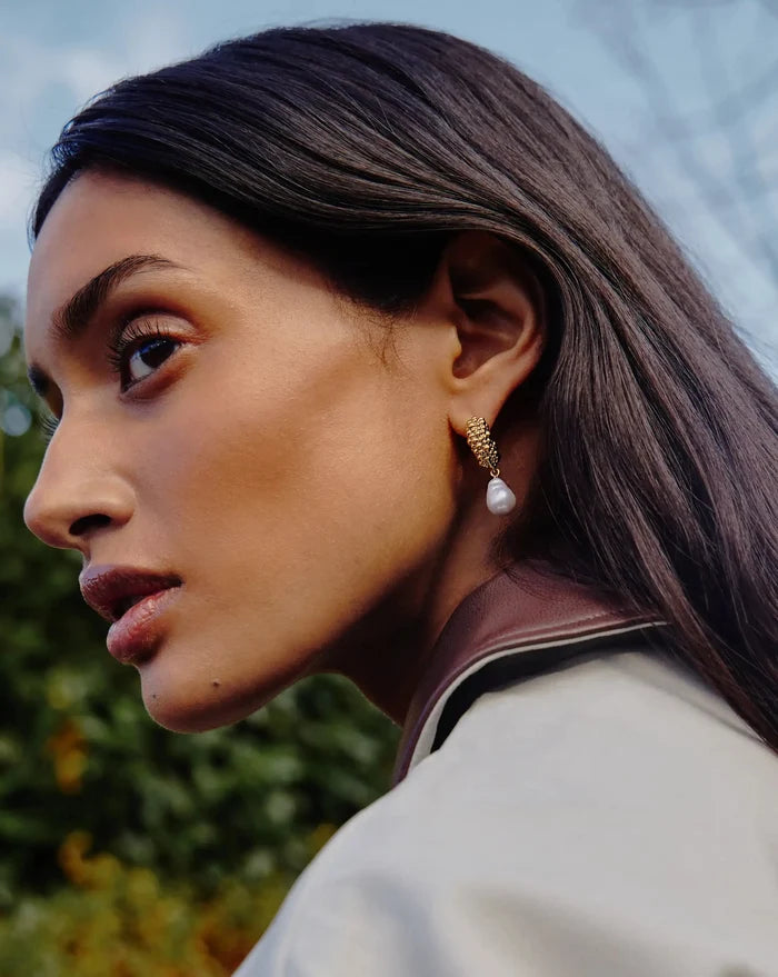 Pearl Baya Charm Hoop Earrings | 18k Gold Plated/Pearl Earrings Missoma
