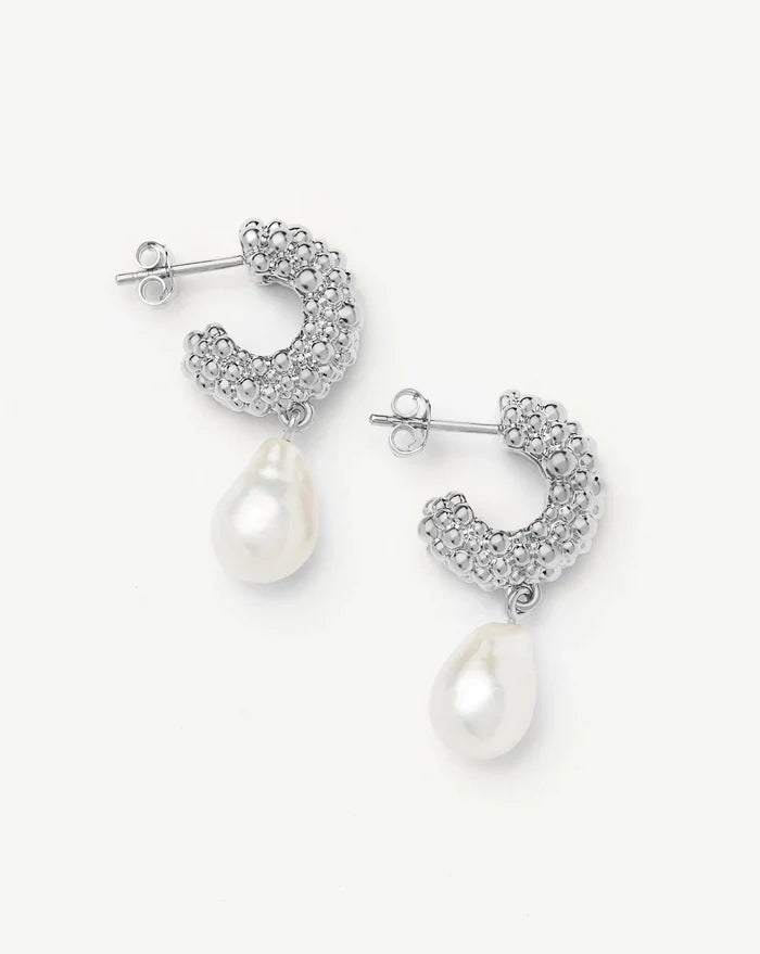 Pearl Baya Charm Hoop Earrings | Silver Plated/Pearl Earrings Missoma