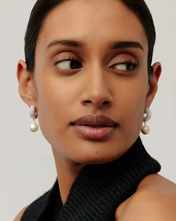 Pearl Baya Charm Hoop Earrings | Silver Plated/Pearl Earrings Missoma