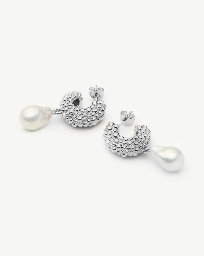 Pearl Baya Charm Hoop Earrings | Silver Plated/Pearl Earrings Missoma