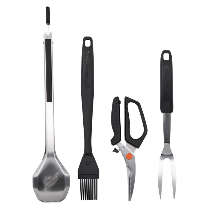 Pellet Grill Toolkit includes tongs, basing brush, shears, and carving fork.