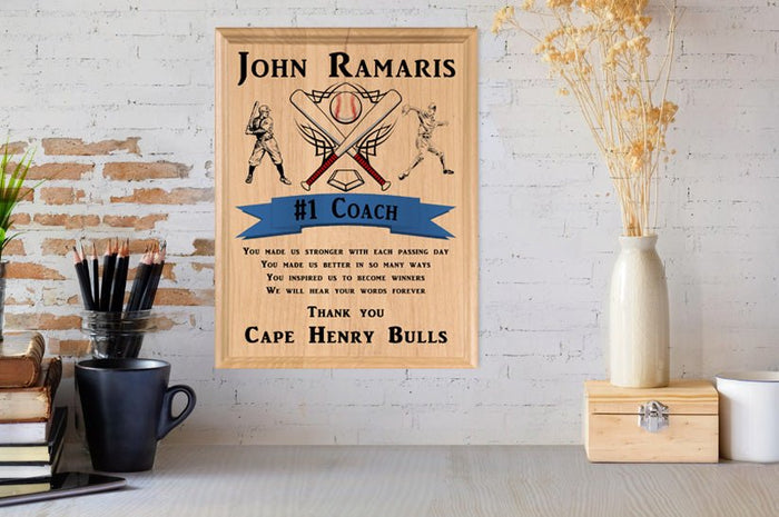 engraved baseball coach gift plaque