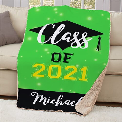 Personalized Class of With Grad Hat Sherpa Throw
